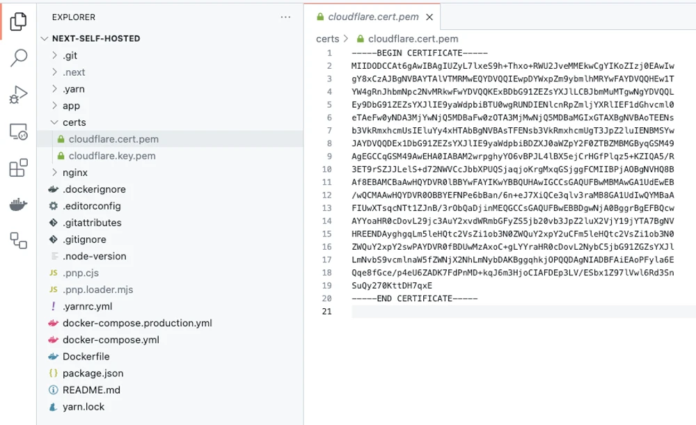 File structure showing certificates location