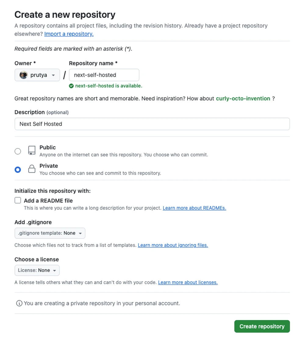 GitHub UI – creating a new repository