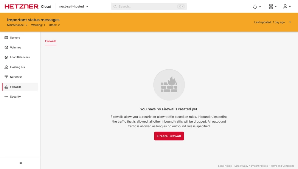 Hetzner UI – Firewalls section