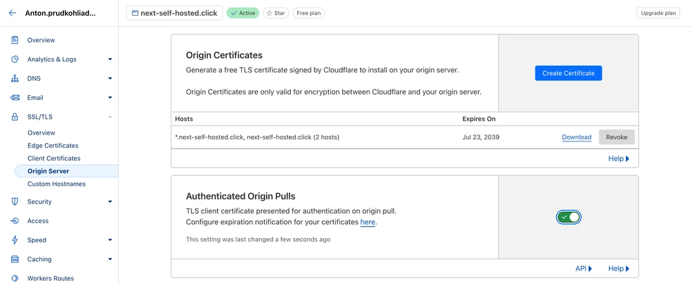 Cloudflare UI – enabling Authenticated Origin Pulls