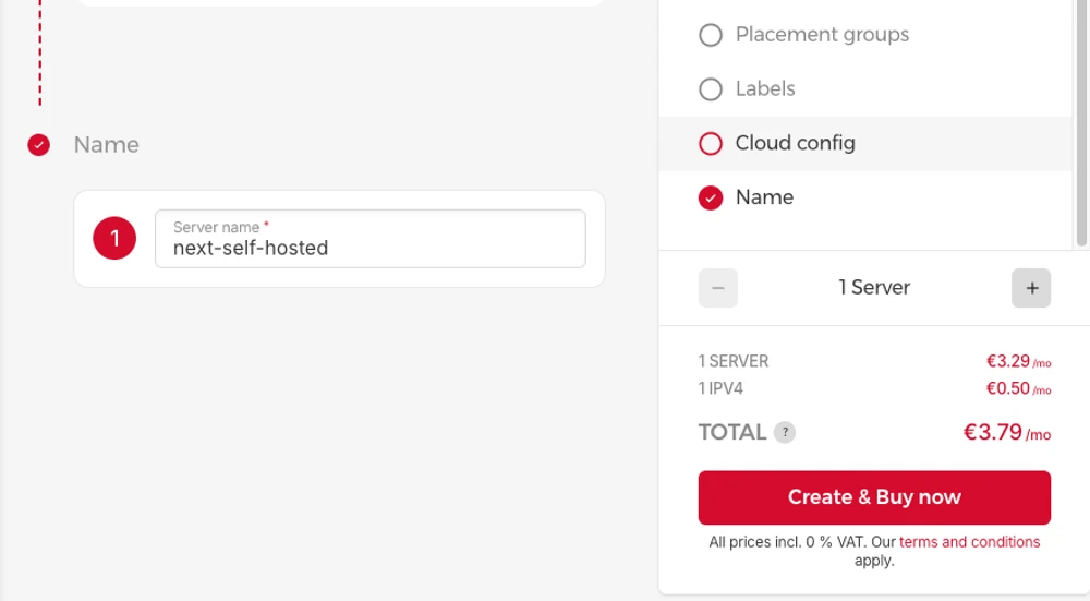 Hetzner UI – the final step of server creation