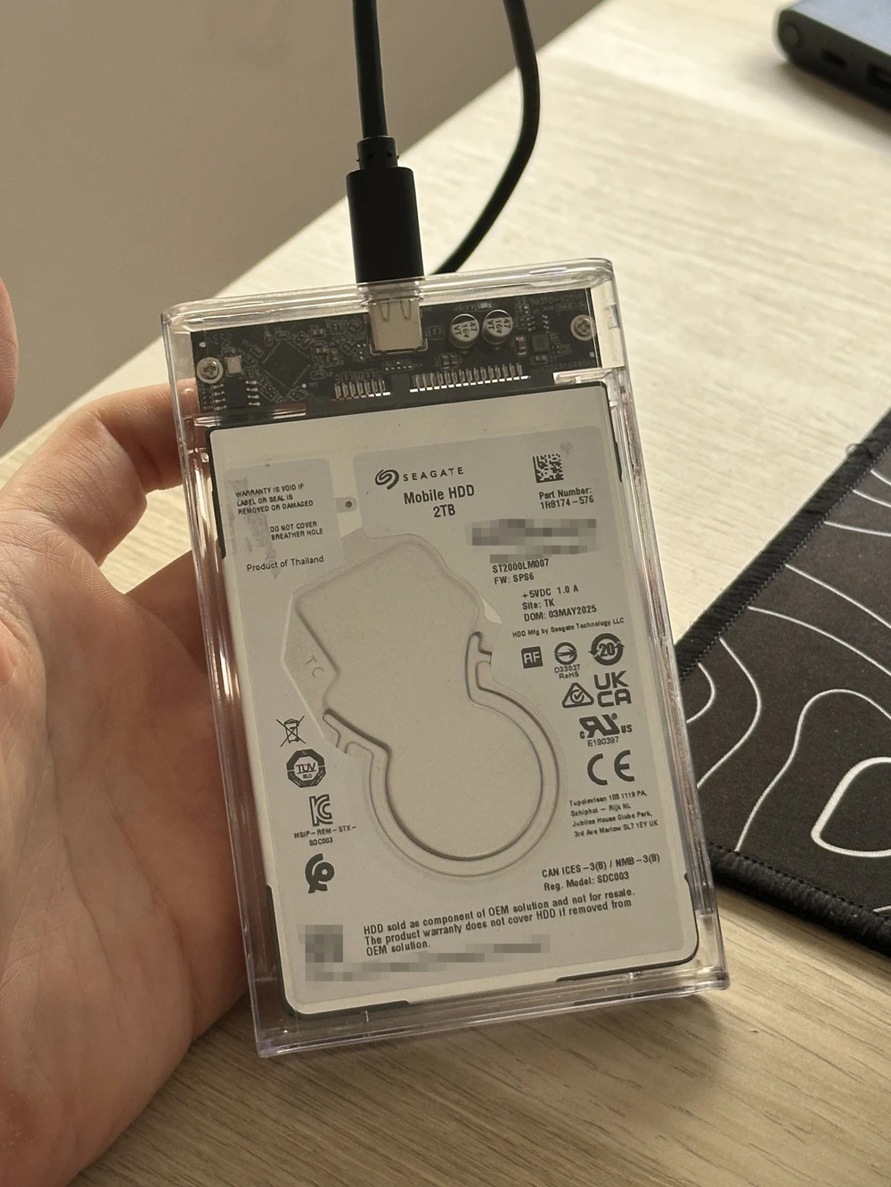 The internal drive in a different SATA↔USB-C enclosure