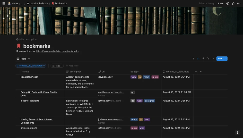The database with bookmarks –  Notion UI